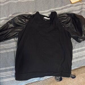 Black Top with Faux Leather Sleeves